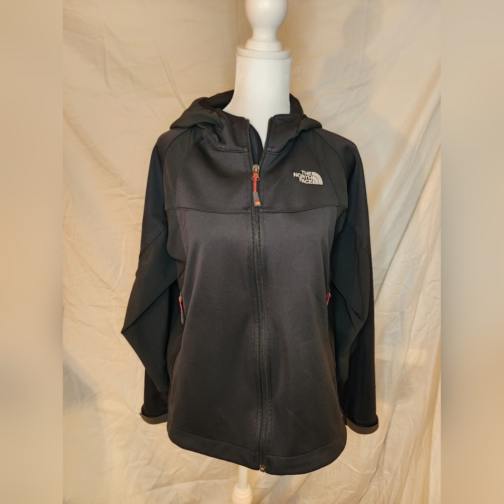 North Face Summit Series Women's Med hooded zip up jacket black trimmed in red - Picture 12 of 12
